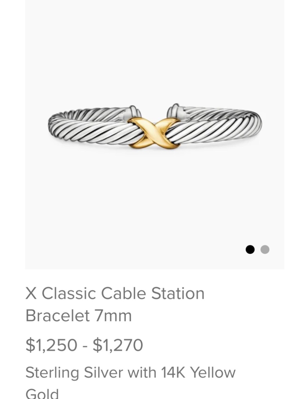 David Yurman Two-Tone Cable X Station Bracelet - Silver and Yellow Gold 7mm